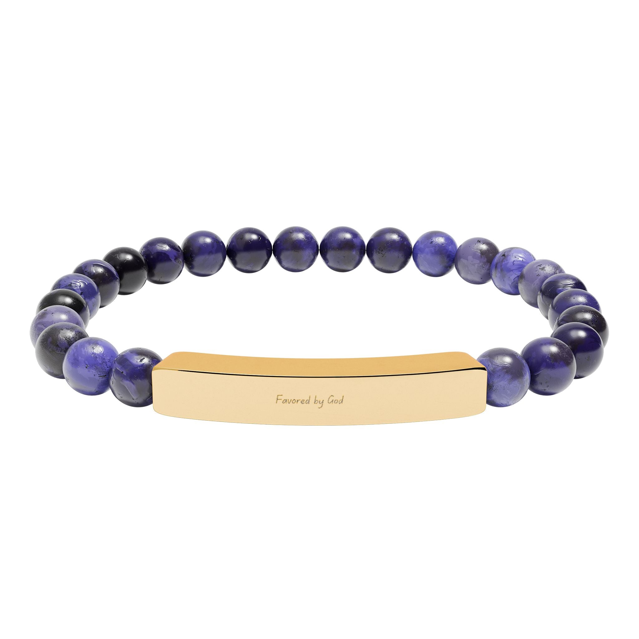 Natural Stone Stretch Bar Bracelet (Engraving)
