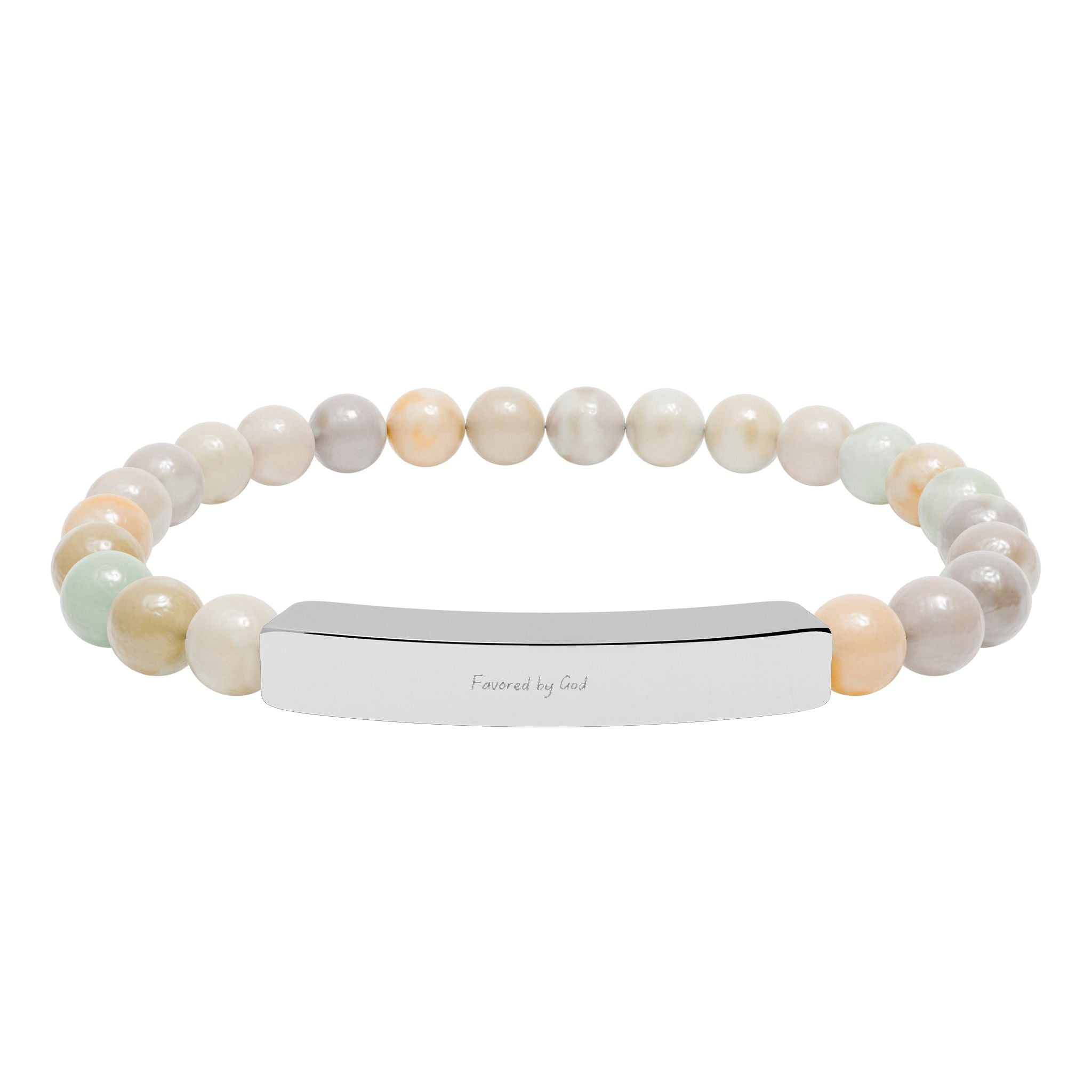 Natural Stone Stretch Bar Bracelet (Engraving)