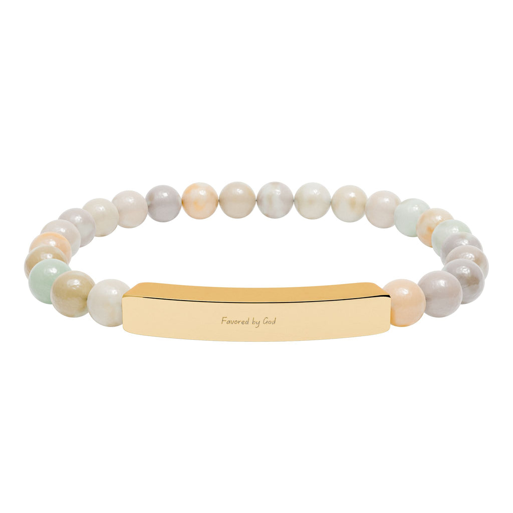 Natural Stone Stretch Bar Bracelet (Engraving)