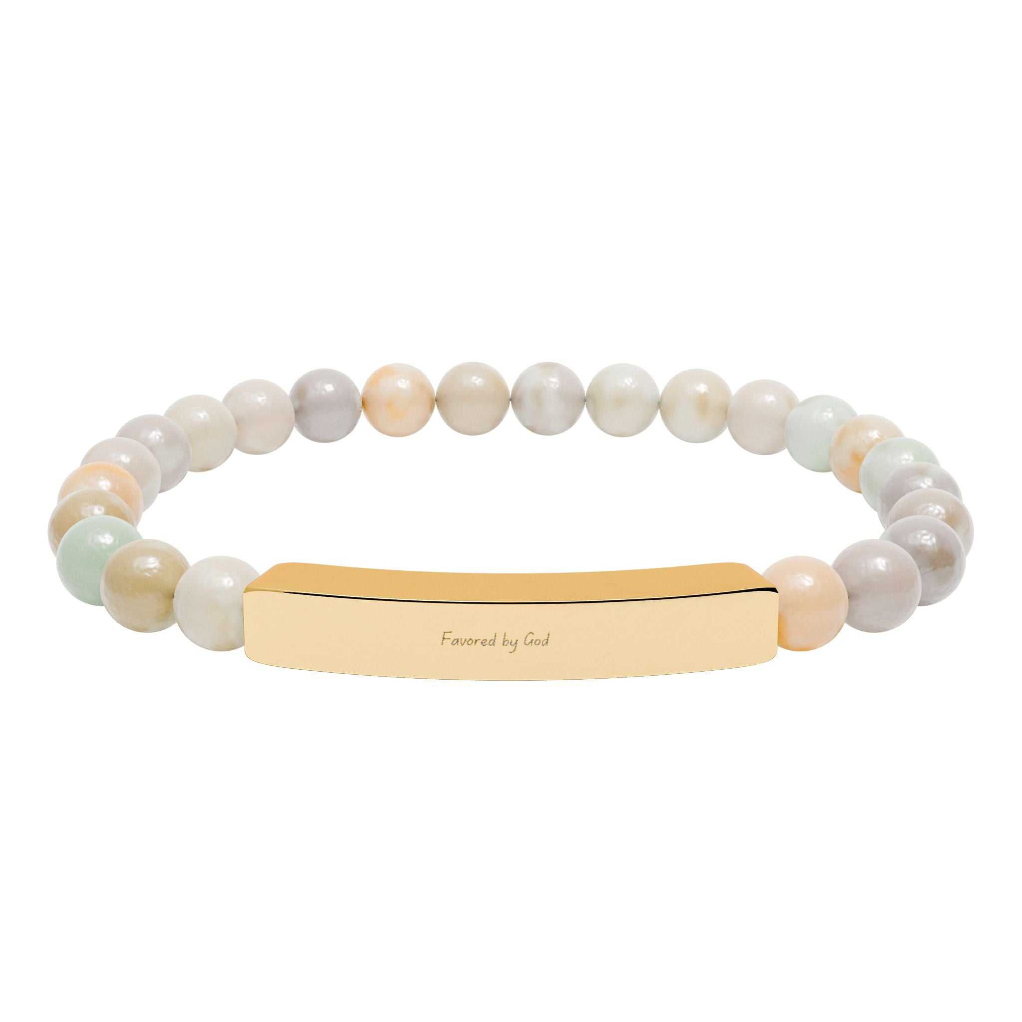Natural Stone Stretch Bar Bracelet (Engraving)