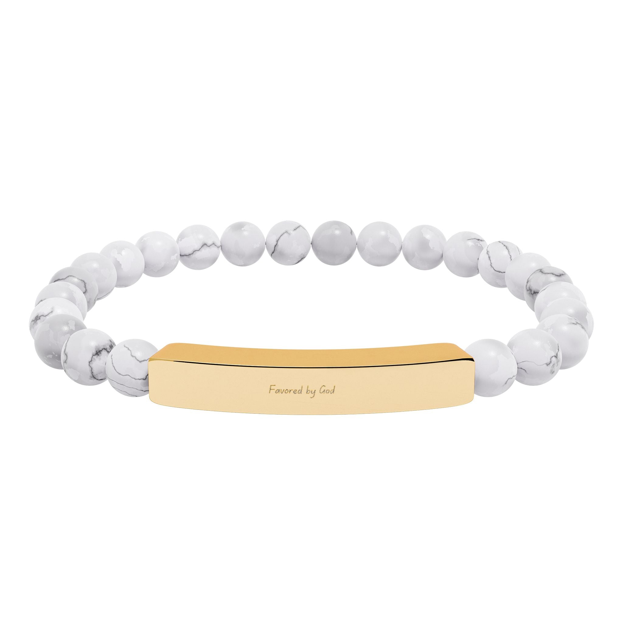Natural Stone Stretch Bar Bracelet (Engraving)
