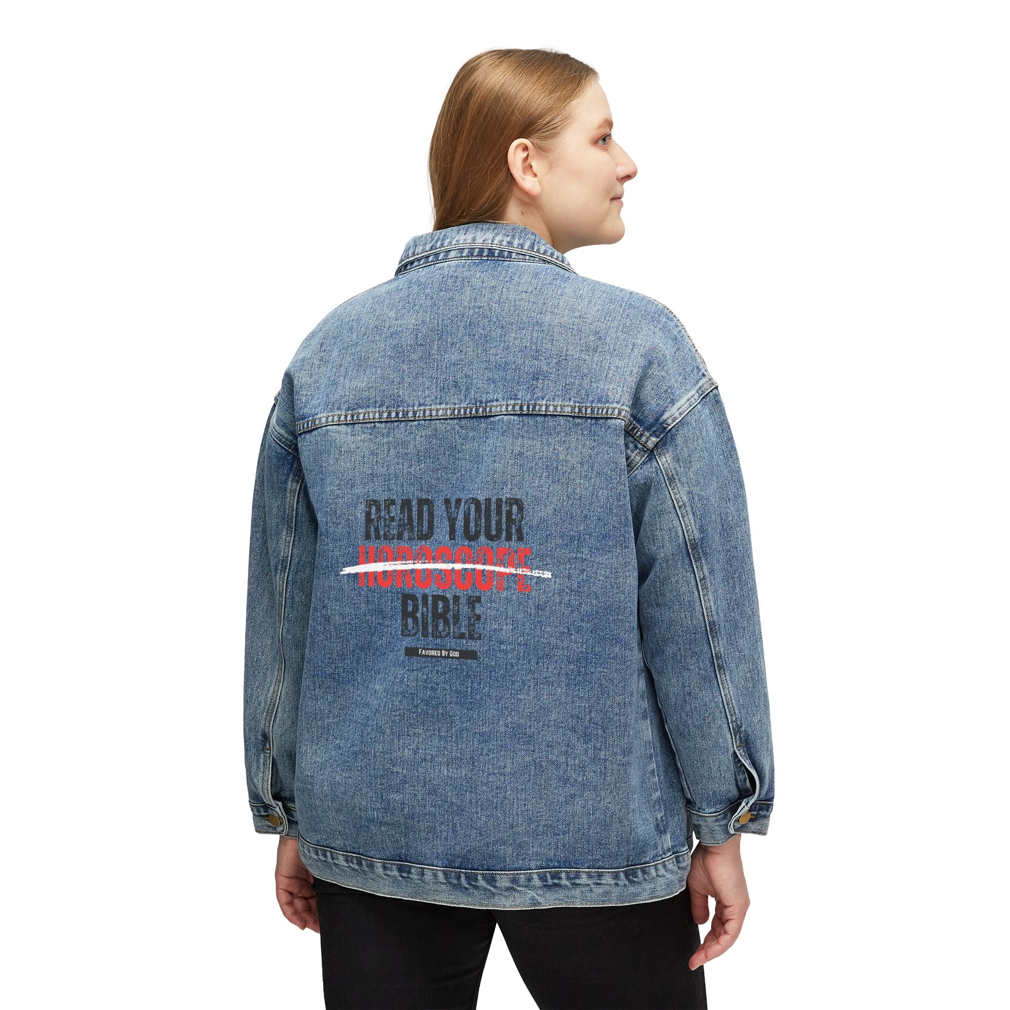 Denim Jacket — 'Read Your Bible' Graphic Back Print, Women's Casual Vintage Jean Jacket